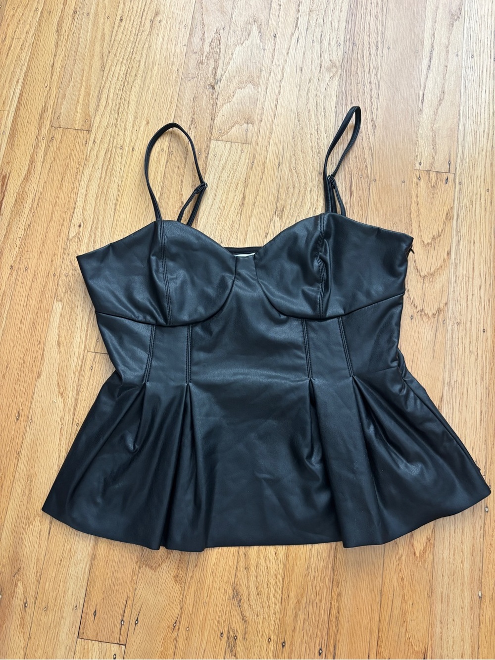Black Faux Leather Peplum Bustier Tank Top